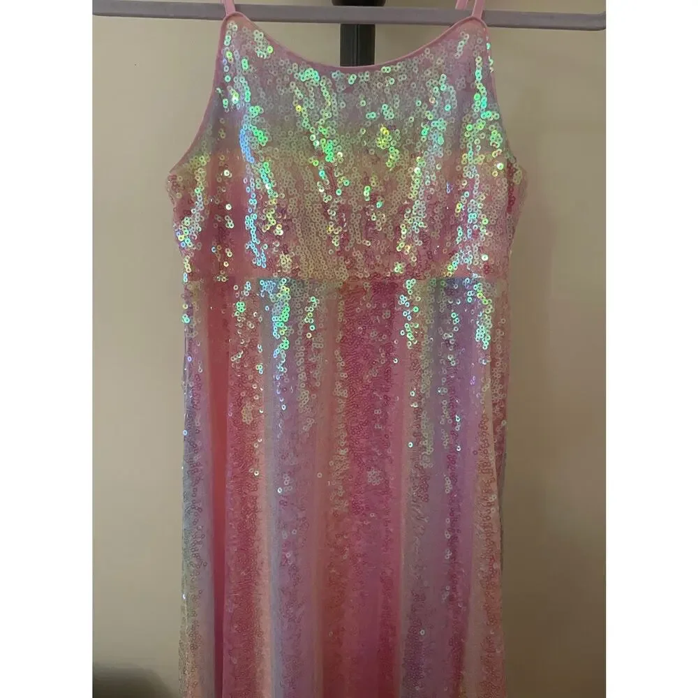 New Zunie Girls Size 12 Pink Purple Yellow Sequin Sleeveless Dress